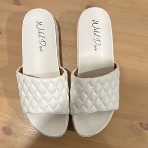 Wild Pair White Quilted Slide Platform Sandals